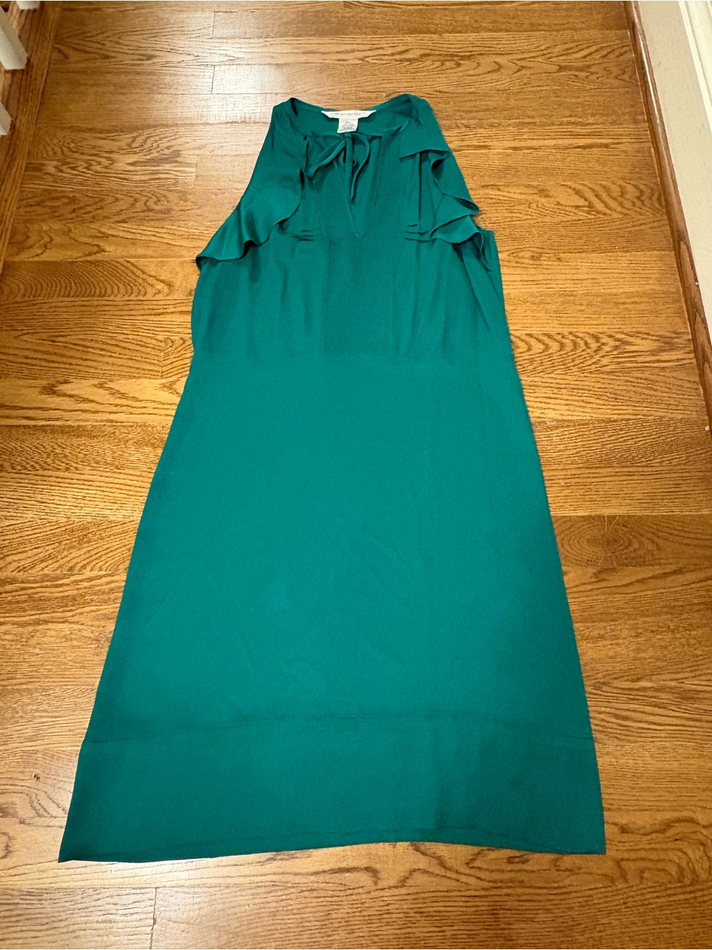 Diane von Furstenberg DVF Emerald Green Silk Ruffle Sleeveless Dress Size 4